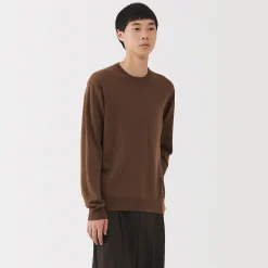 Pull à col rond en laine tricot fin pour homme