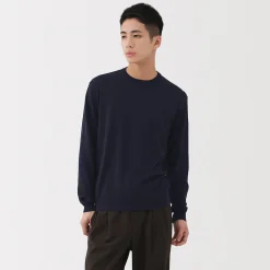 Pull à col rond en laine tricot fin pour homme