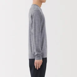 Pull à col rond en laine tricot fin pour homme