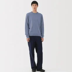 Pull à col rond en laine tricot fin pour homme