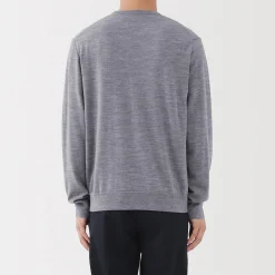 Pull à col rond en laine tricot fin pour homme