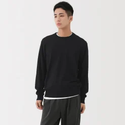 Pull à col rond en laine tricot fin pour homme