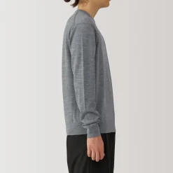 Pull à col rond en laine tricot fin pour homme