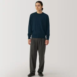 Pull à col rond en laine tricot fin pour homme