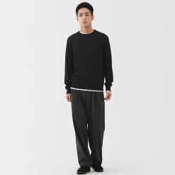 Pull à col rond en laine tricot fin pour homme