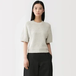 Pull à manches mi-longues bouclé en mélange de coton pour femme