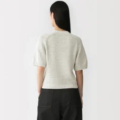 Pull à manches mi-longues bouclé en mélange de coton pour femme