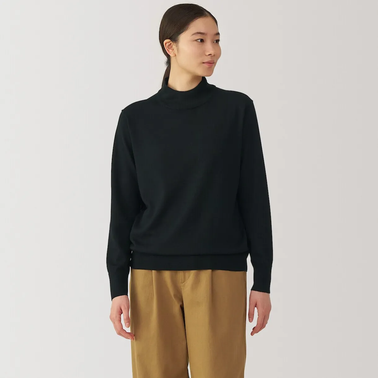 Pull col montant en laine à fine maille femme