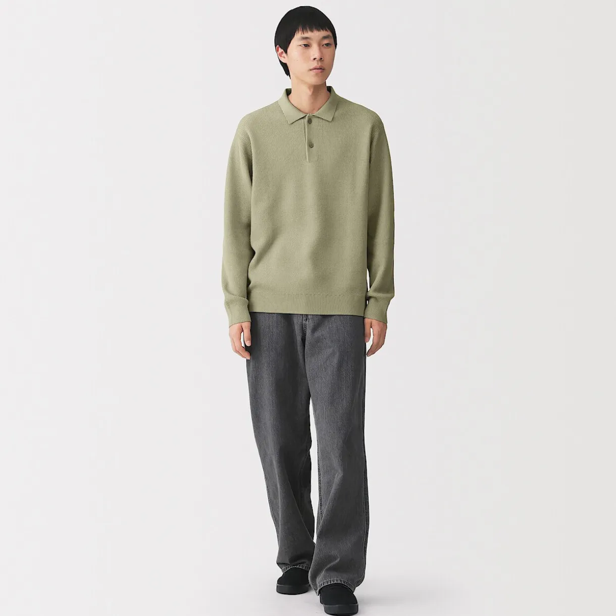 Pull polo côtelé en mélange de coton pour homme
