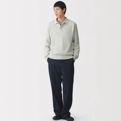 Pull polo côtelé en mélange de coton pour homme