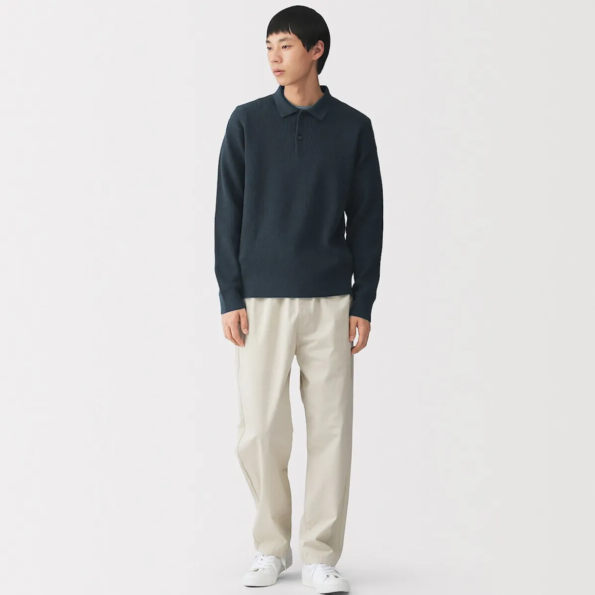 Pull polo côtelé en mélange de coton pour homme