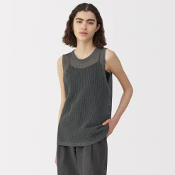 Pull sans manche en tricot de washi et coton pour femme