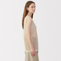 Pull sans manche en tricot de washi et coton pour femme