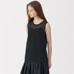 Pull sans manche en tricot de washi et coton pour femme