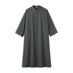 Robe chemise à col montant en popeline de coton biologique pour femme