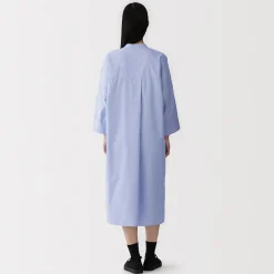 Robe chemise à col montant en popeline de coton biologique pour femme