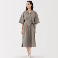 Robe chemise large à manches 3/4 et en coton Quick Dry pour femme
