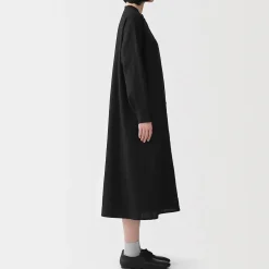 Robe-chemise à col officier en lin lavé pour femme