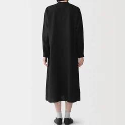 Robe-chemise à col officier en lin lavé pour femme
