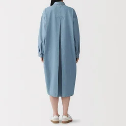 Robe-chemise légère en denim de kapok mélangé pour femme