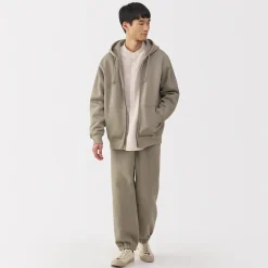 Sweatshirt zippé en coton mélangé à capuche homme