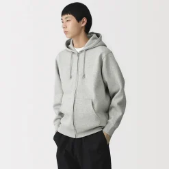 Sweatshirt zippé en coton mélangé à capuche homme