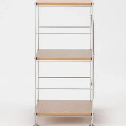 Étagère en acier inoxydable plaquée chêne étroite ‐ 3 niveaux (Dont Eco‐part. 1,80 €)