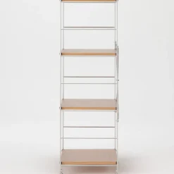 Étagère en acier inoxydable plaquée chêne étroite ‐ 4 niveaux (Dont Eco‐part. 1,80 €)