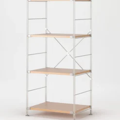 Étagère en acier inoxydable plaquée chêne étroite ‐ 4 niveaux (Dont Eco‐part. 1,80 €)