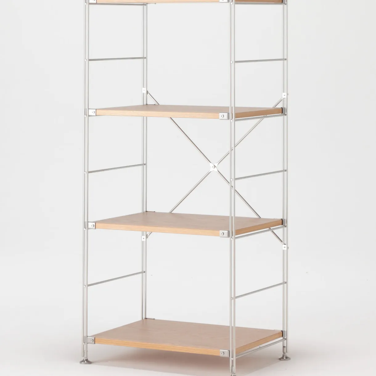 Étagère en acier inoxydable plaquée chêne étroite ‐ 4 niveaux (Dont Eco‐part. 1,80 €)