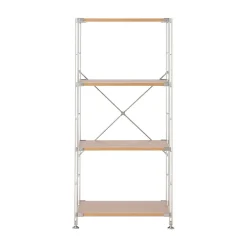 Étagère en acier inoxydable plaquée chêne étroite ‐ 4 niveaux (Dont Eco‐part. 1,80 €)