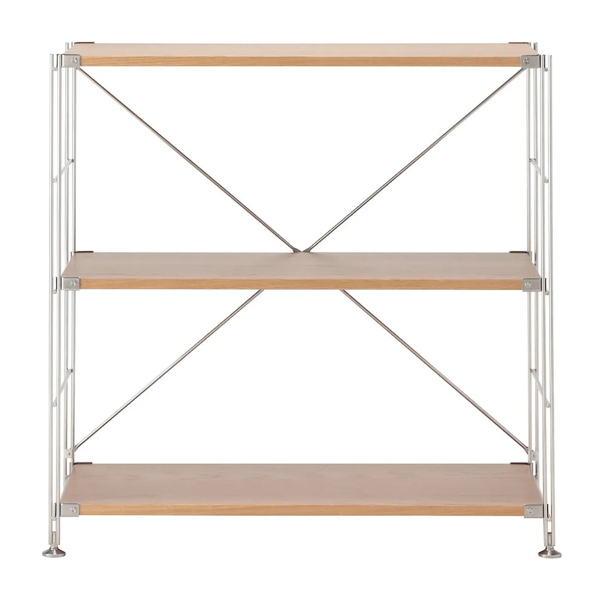 Étagère en acier inoxydable plaquée chêne large ‐ 3 niveaux (Dont Eco‐part. 2,80 €)