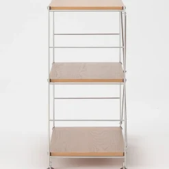 Étagère en acier inoxydable plaquée chêne large ‐ 3 niveaux (Dont Eco‐part. 2,80 €)