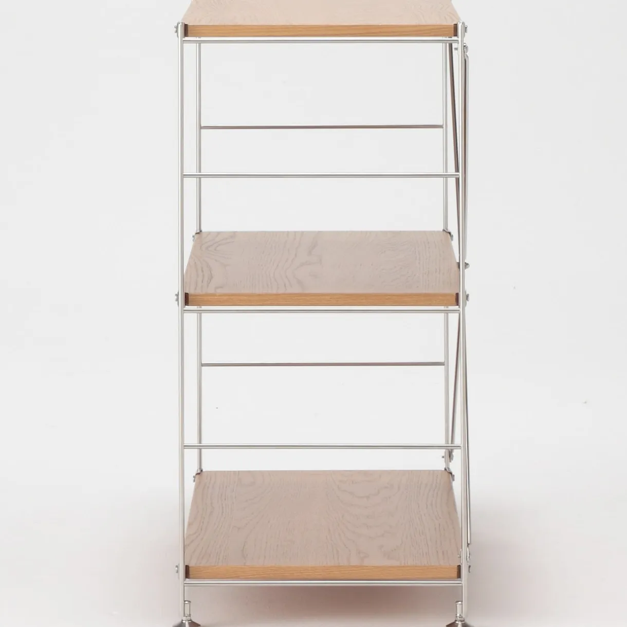 Étagère en acier inoxydable plaquée chêne large ‐ 3 niveaux (Dont Eco‐part. 2,80 €)