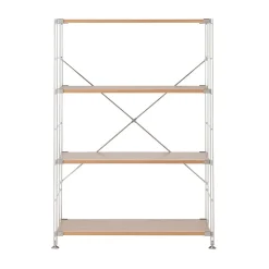 Étagère en acier inoxydable plaquée chêne large ‐ 4 niveaux (Dont Eco part. 2,80 €)