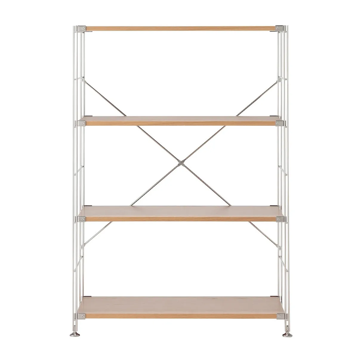 Étagère en acier inoxydable plaquée chêne large ‐ 4 niveaux (Dont Eco part. 2,80 €)