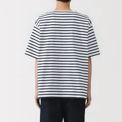 T-shirt à col bateau en coton épais délavé pour homme