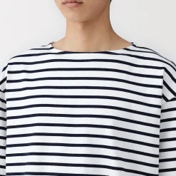 T-shirt à col bateau en coton épais délavé pour homme