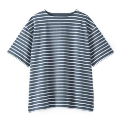 T-shirt à col bateau en coton épais délavé pour homme