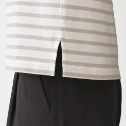 T-shirt à manches mi-longues et col bateau en coton épais pour femme