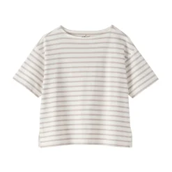 T-shirt à manches mi-longues et col bateau en coton épais pour femme