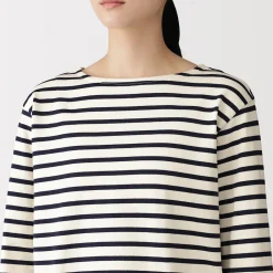 T‐shirt en coton épais manches longues col bateau pour femme