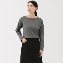 T‐shirt en coton épais manches longues col bateau pour femme