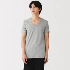 T-shirt en coton recyclé sans coutures latérales à col en V - lot de 2, pour homme
