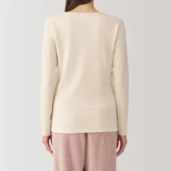 T‐shirt manches longues col rond en coton et laine chauds pour femme