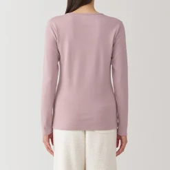 T‐shirt manches longues col rond en coton et laine chauds pour femme