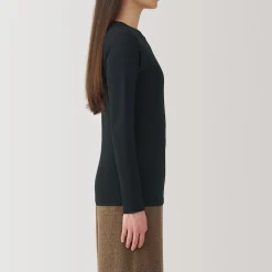 T‐shirt manches longues col rond en coton et laine chauds pour femme