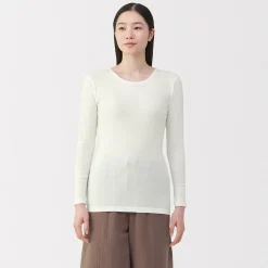 T‐shirt manches longues col rond en coton chaud pour femme