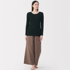 T‐shirt manches longues col rond en coton chaud pour femme