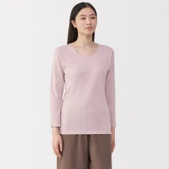 T‐shirt manches longues col U en coton épais et chaud pour femme